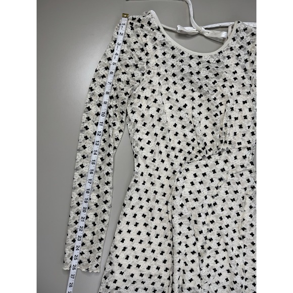 Free People Sheer Delight Lace Boho Minidress Womens Medium Off White Velvet Bow - Picture 11 of 16
